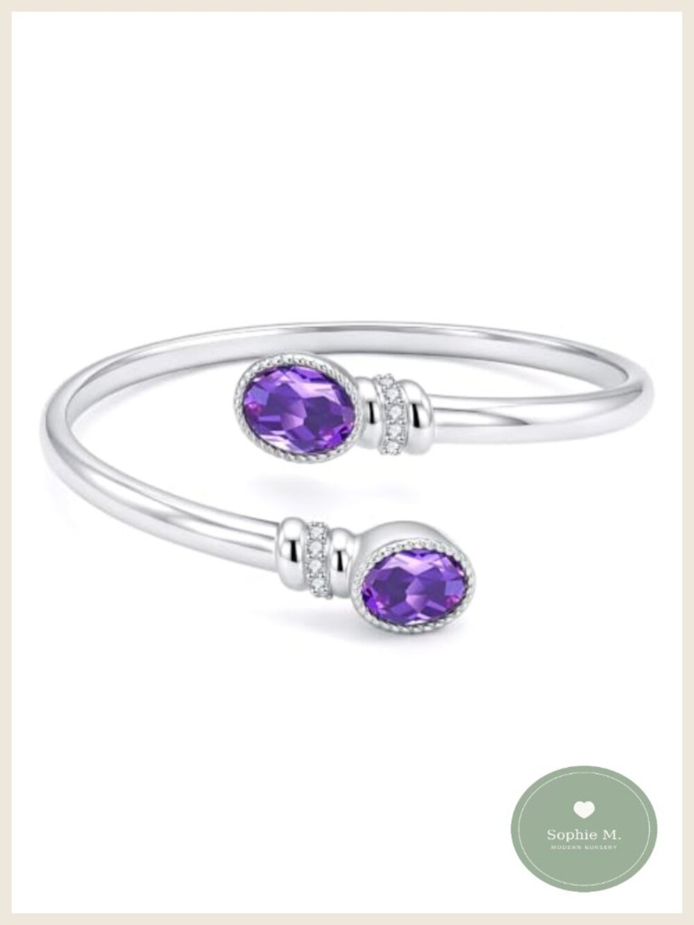 14K White Gold Plated Birthstone Cuff Bangle Bracelet for Women